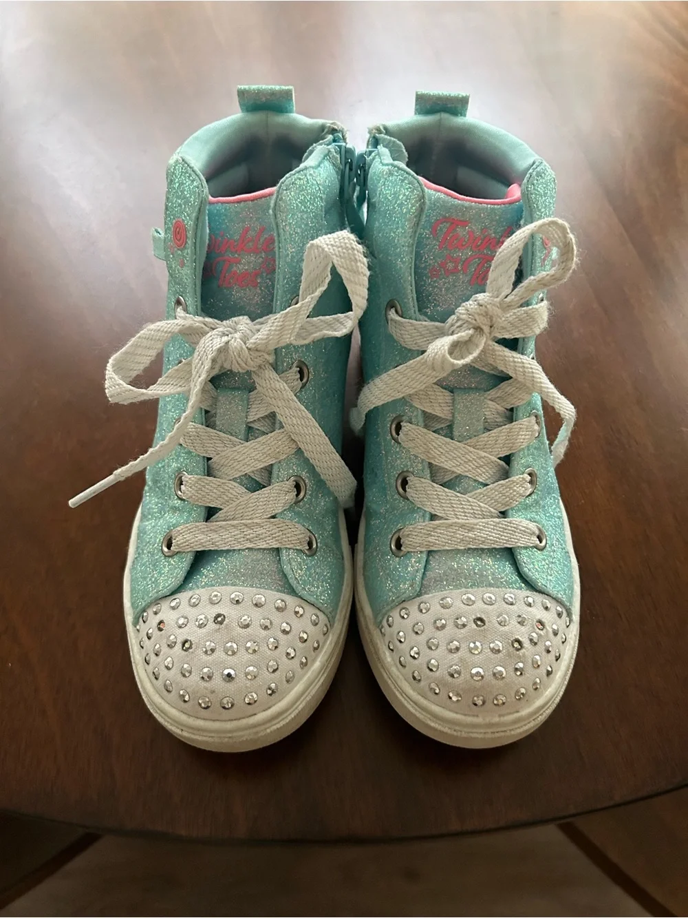 Skechers Twinkle Toe Teal High-Top Kids Sneakers with Rhinestone Light up Toes